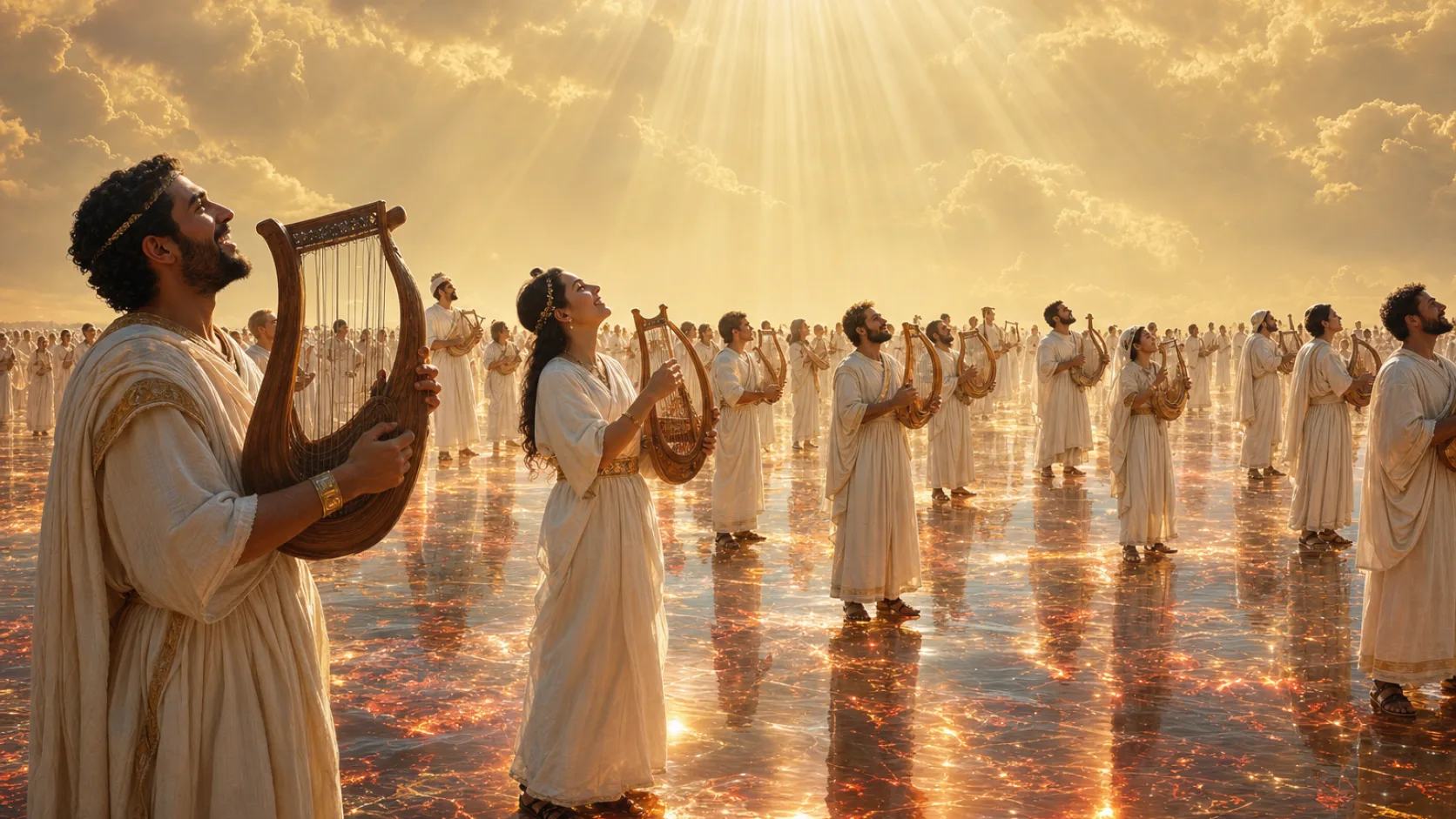 Harps of God in a detailed biblical historical scene