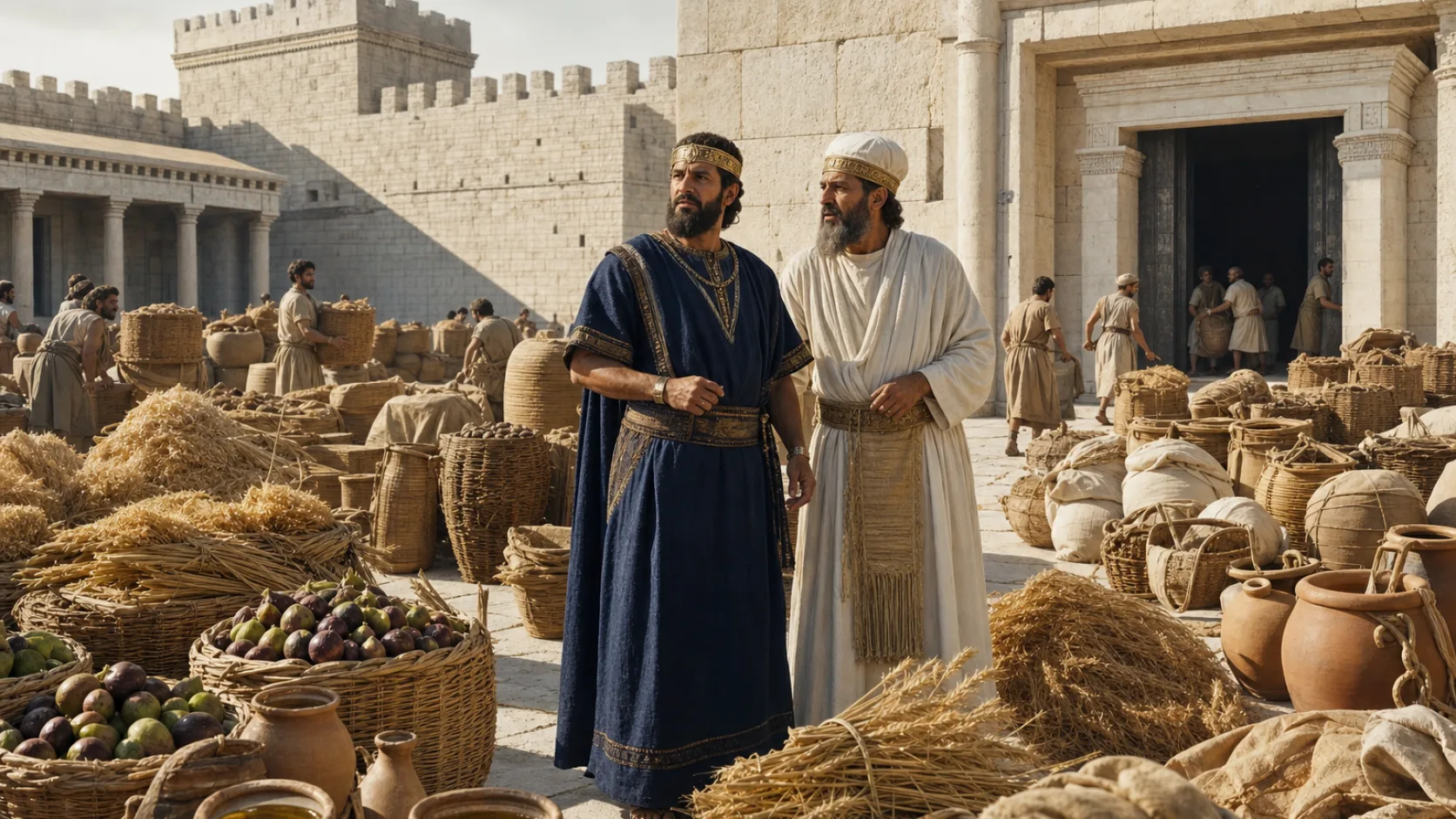 Biblical scene illustrating Hezekiah Reorganizes the Priests and Levites