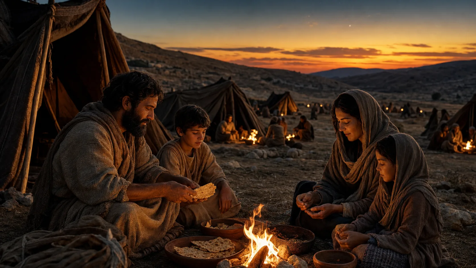 Biblical scene illustrating Israel Celebrates Passover in Canaan