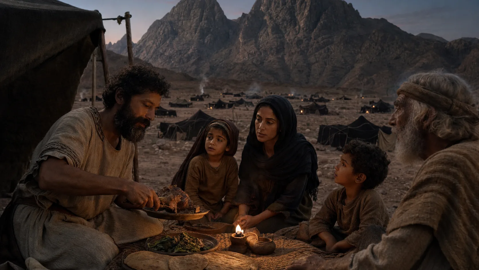 Biblical scene illustrating Israel Celebrates the Passover at Sinai