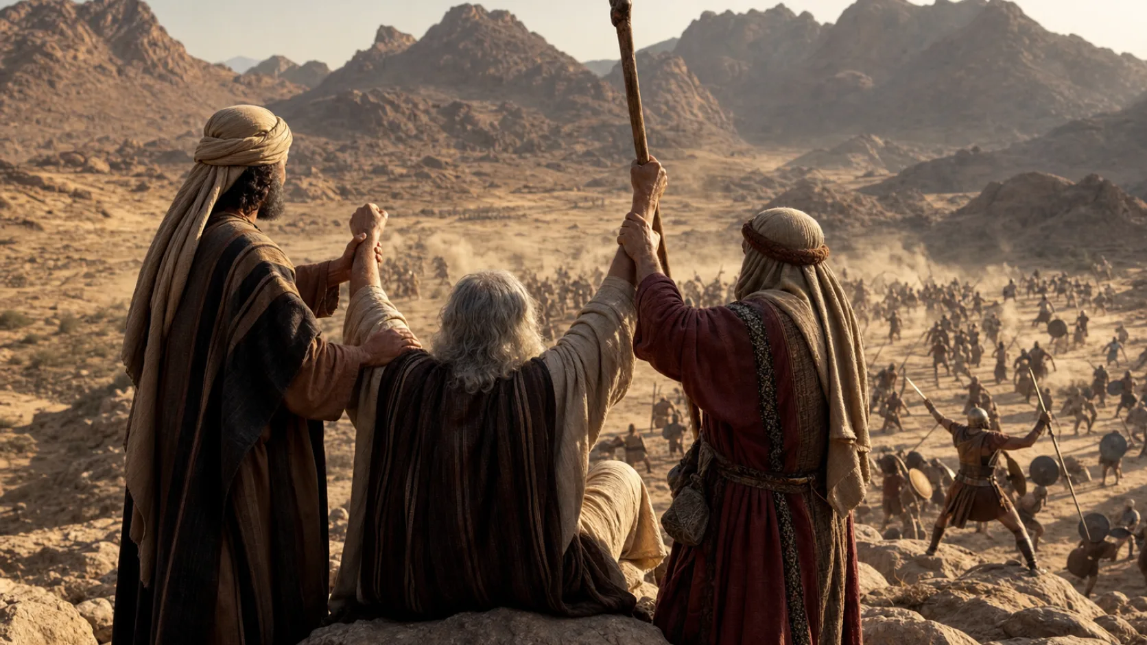 Biblical scene illustrating Israel Defeats the Amalekites