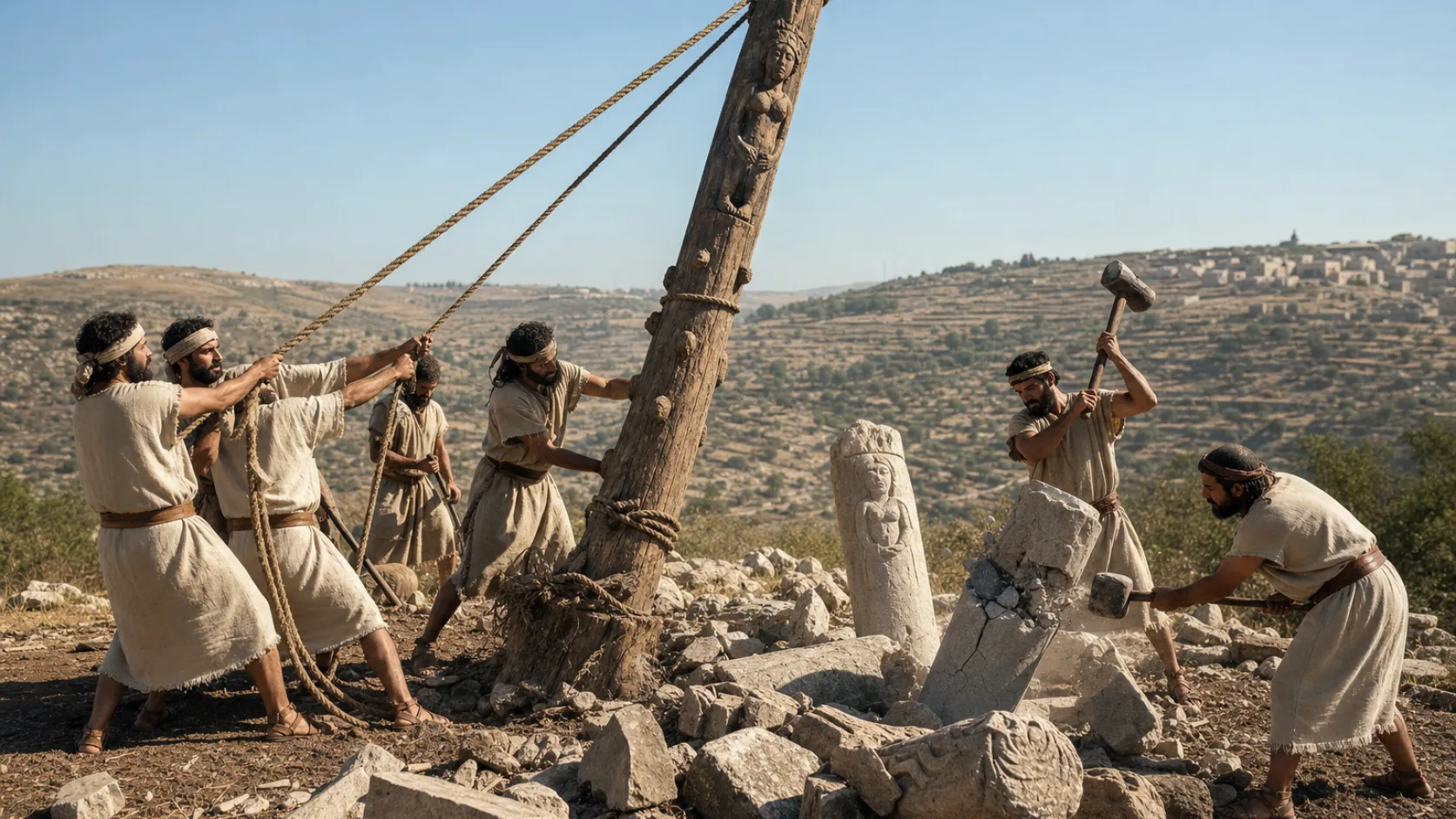 Biblical scene illustrating Israel Destroys Idols after the Passover