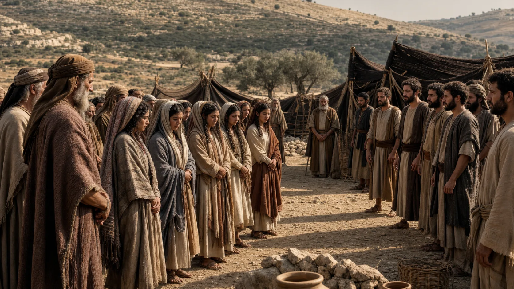 Biblical scene illustrating Jabesh Gilead Is Attacked to Provide Wives for Benjamin