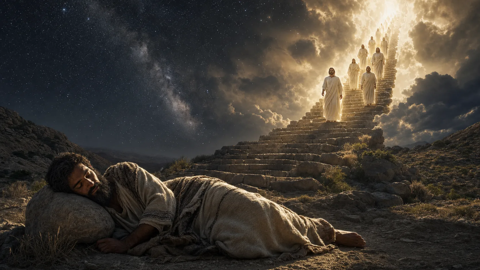Jacob’s Ladder in a detailed biblical historical scene