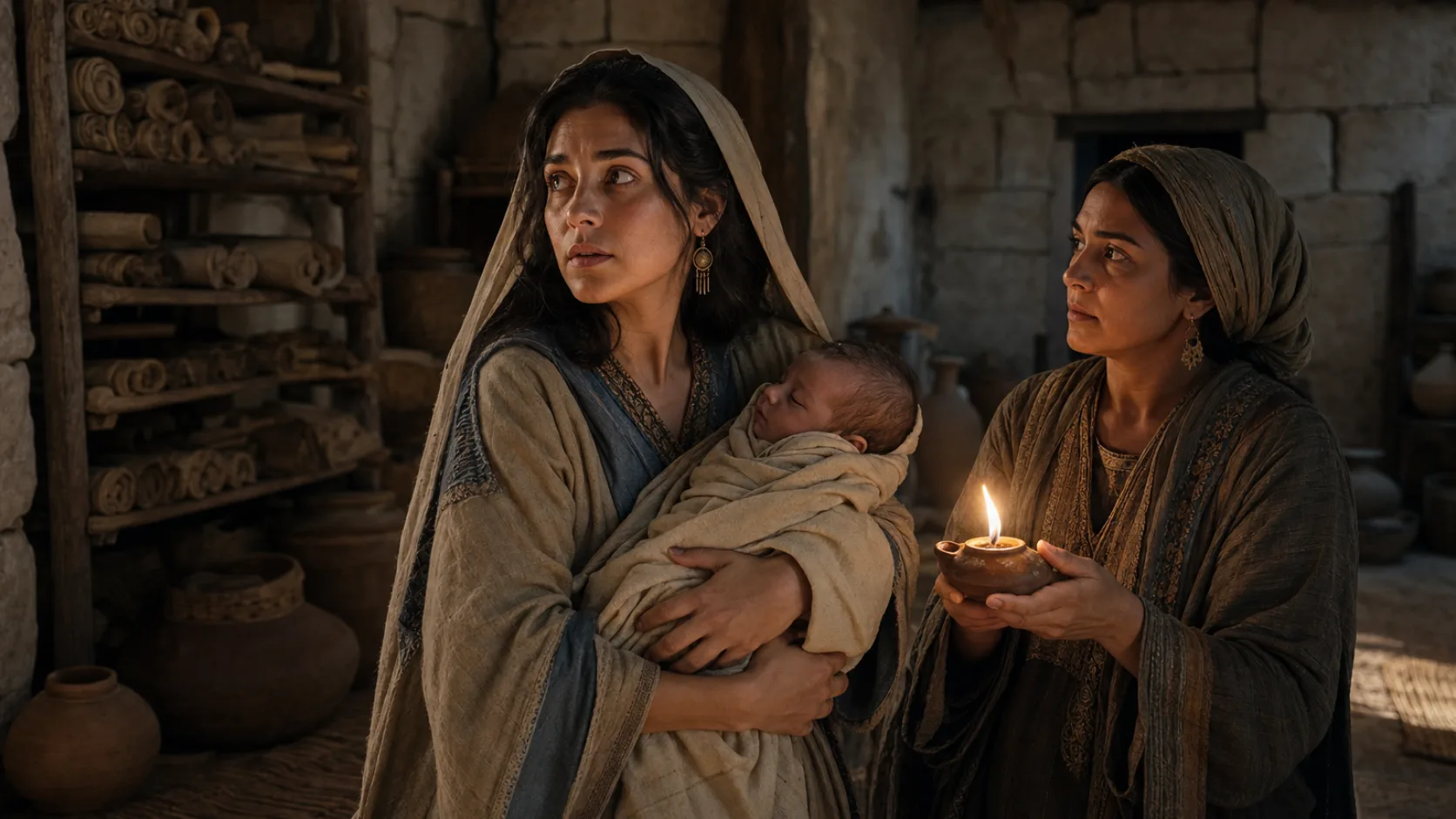Biblical scene illustrating Jehosheba Hides the Young Joash
