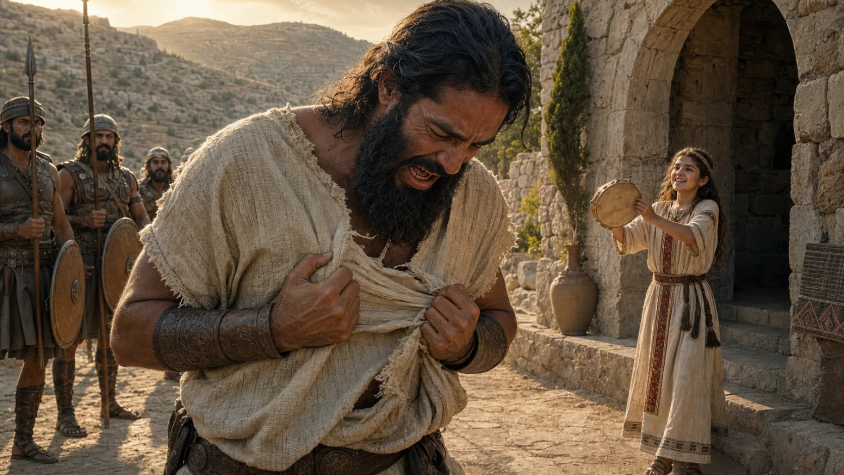 Biblical scene illustrating Jephthah Makes a Rash Vow