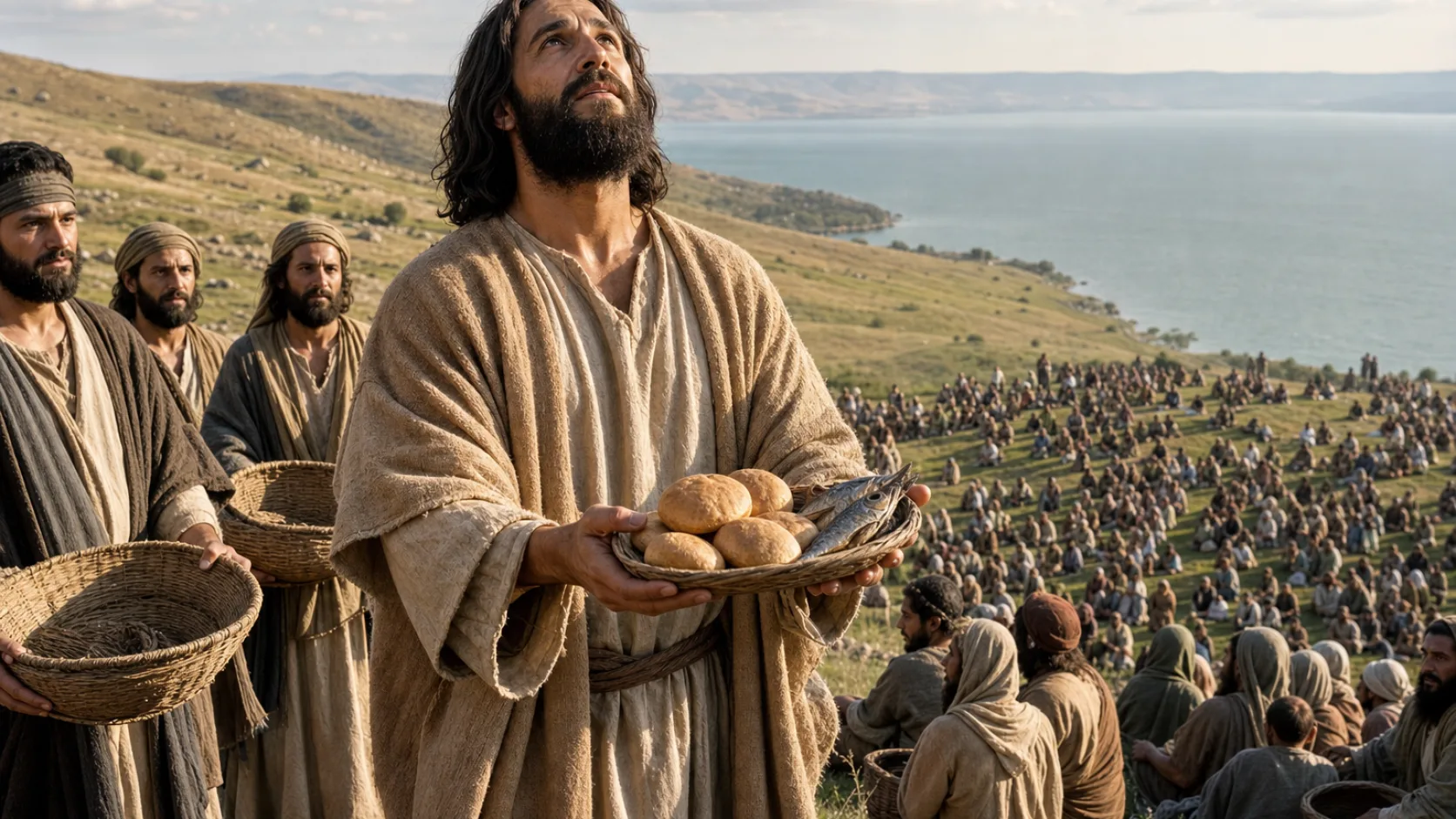 Jesus Blesses the Loaves and Fish biblical prayer scene