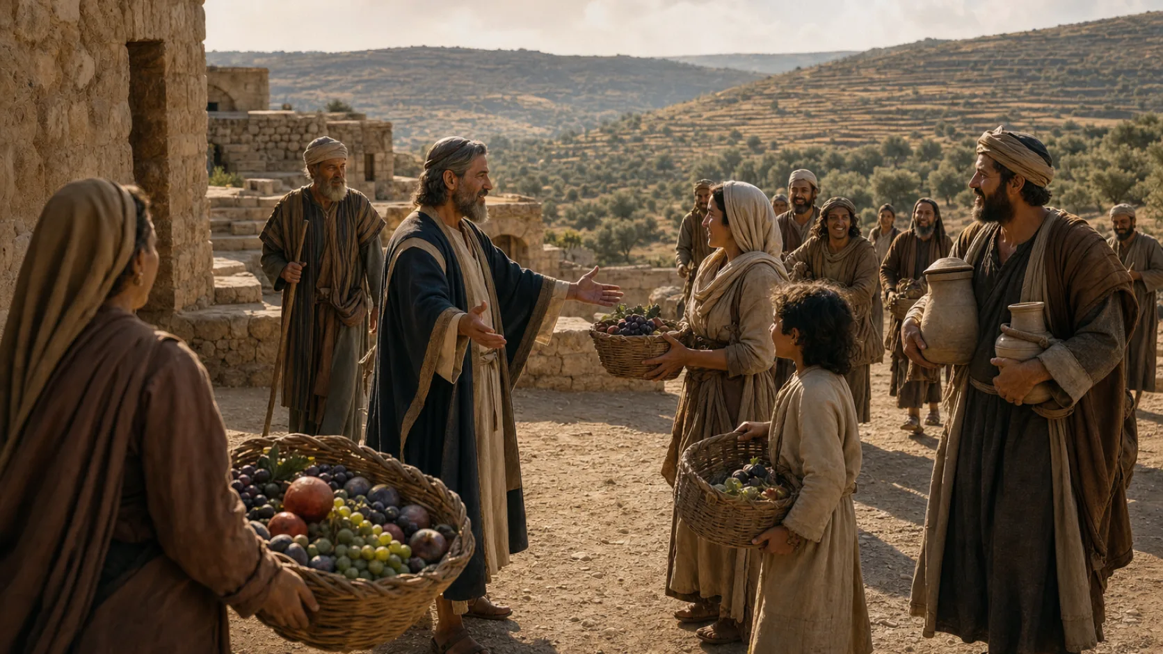 Biblical scene illustrating Jewish Survivors Gather to Gedaliah at Mizpah
