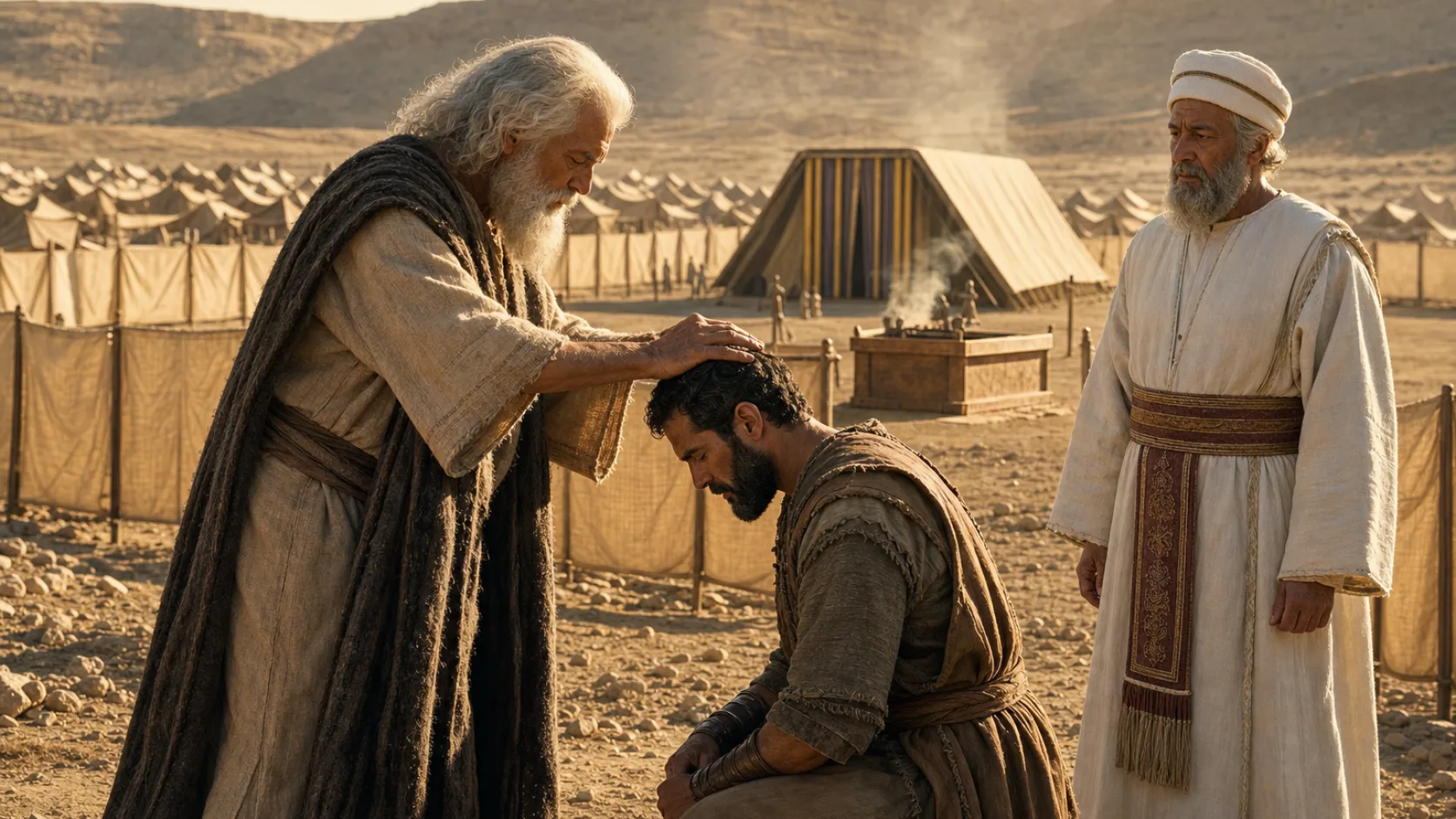Biblical scene illustrating Joshua Is Appointed Moses' Successor
