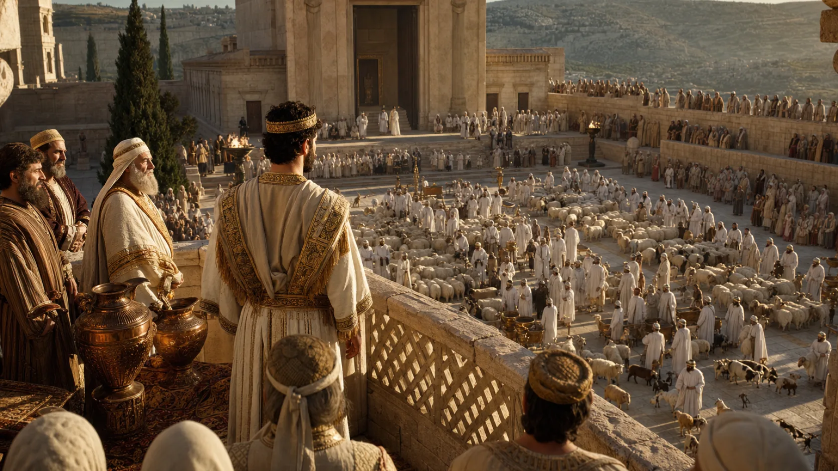 Biblical scene illustrating Josiah and Judah Give Abundantly for the Passover