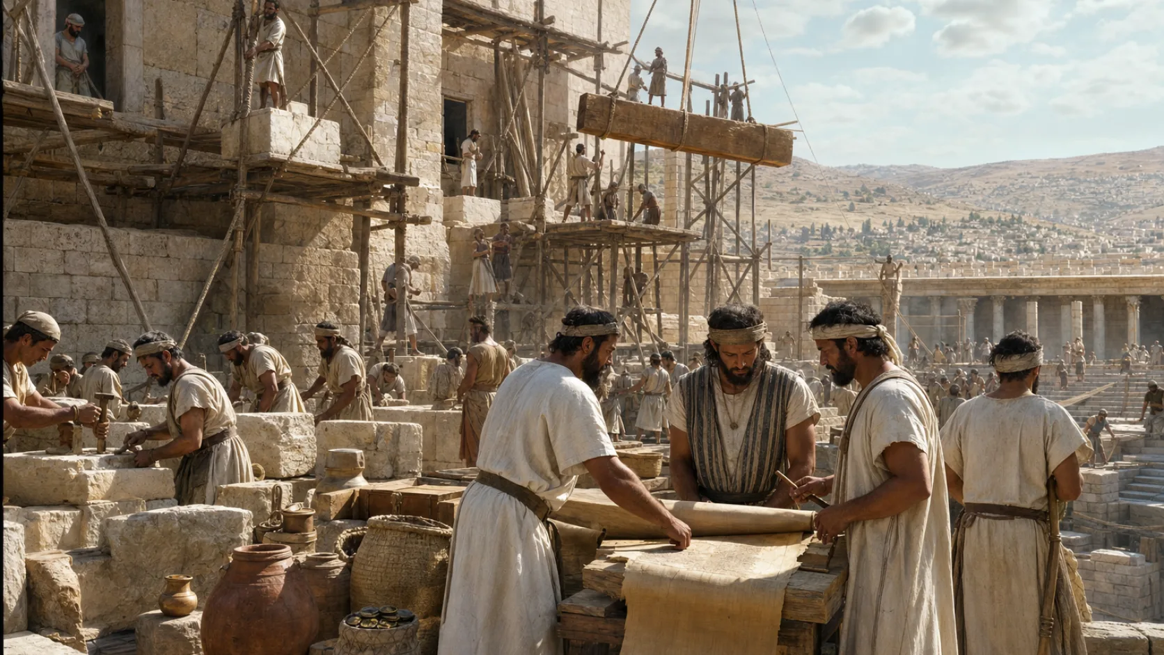 Biblical scene illustrating Josiah Orders Repairs to the Temple