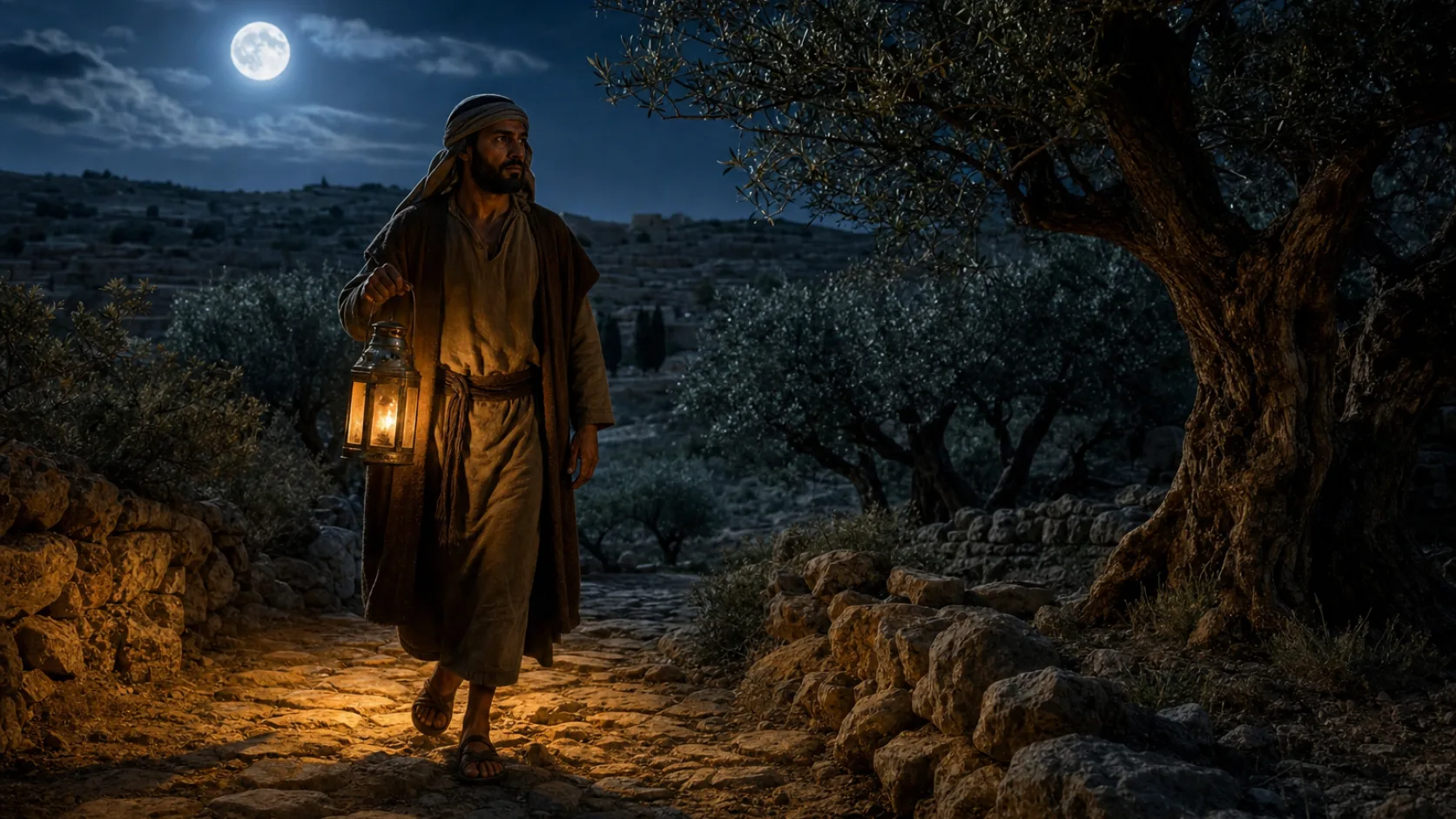 Lantern in a detailed biblical historical scene
