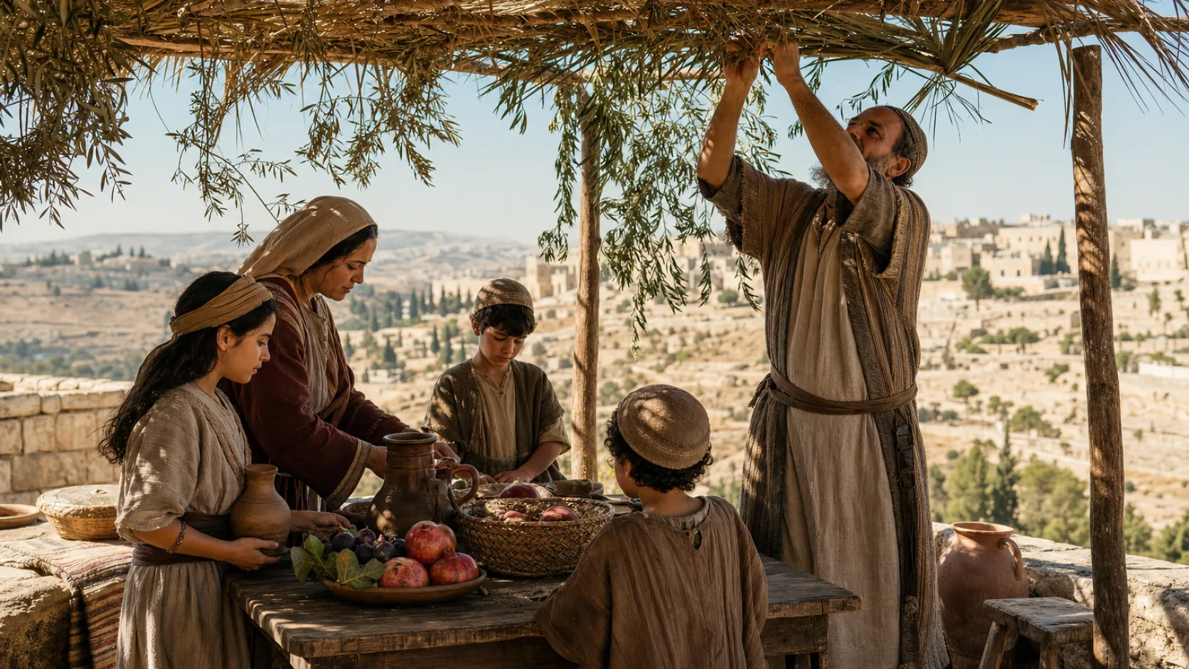 Living in Booths biblical scene
