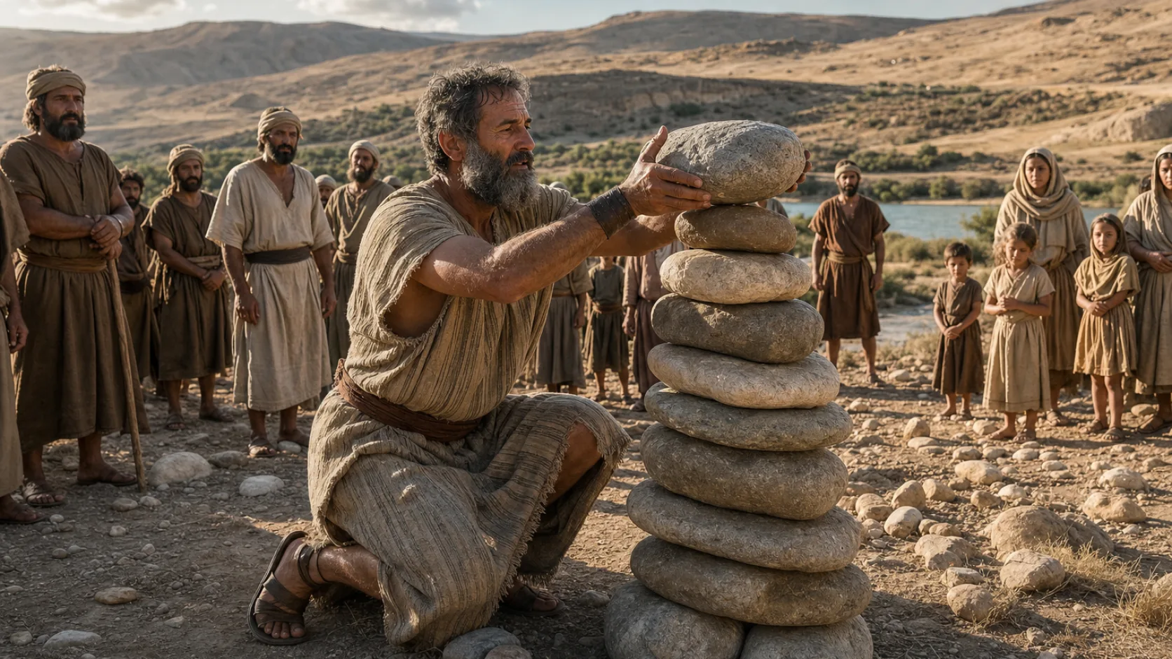 Memorial Stone in a detailed biblical historical scene
