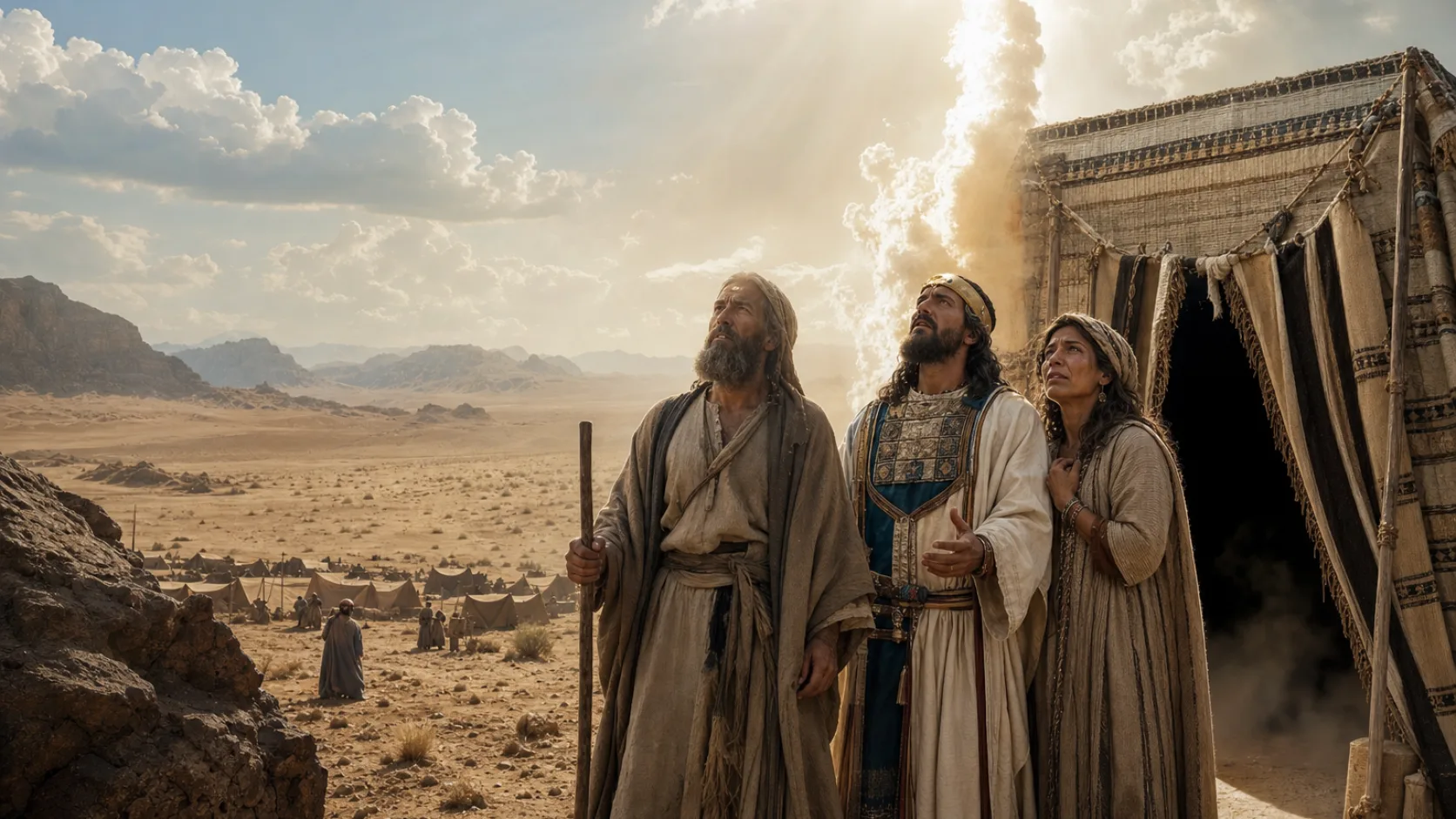 Biblical scene illustrating Miriam and Aaron Oppose Moses