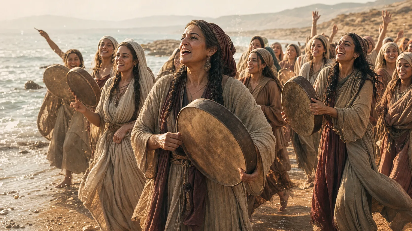 Biblical scene illustrating Miriam's Song (Exodus 15:20–21)