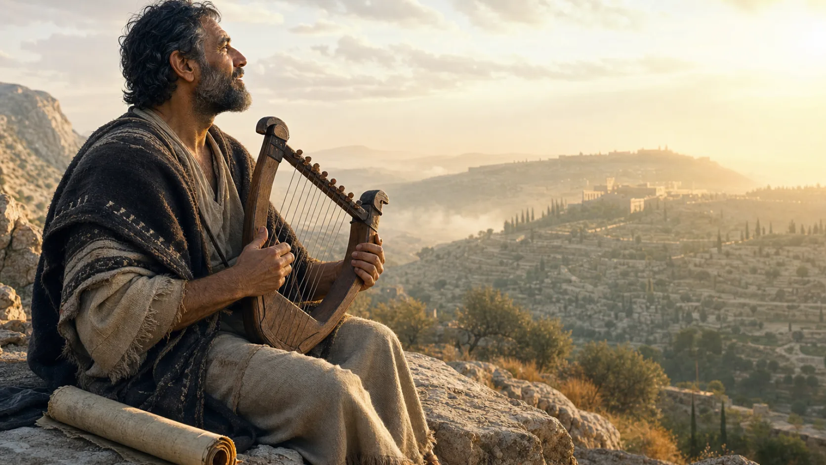 Biblical scene illustrating Most Psalms of David