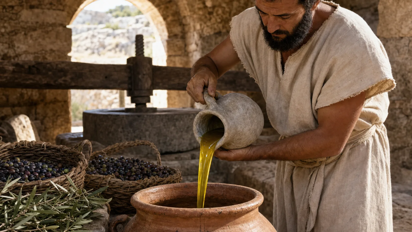 Olive Oil in a detailed biblical historical scene