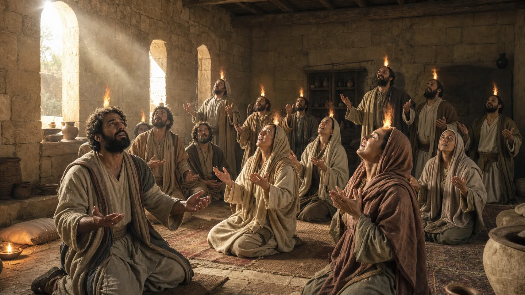 Pentecost in Acts 2 biblical scene