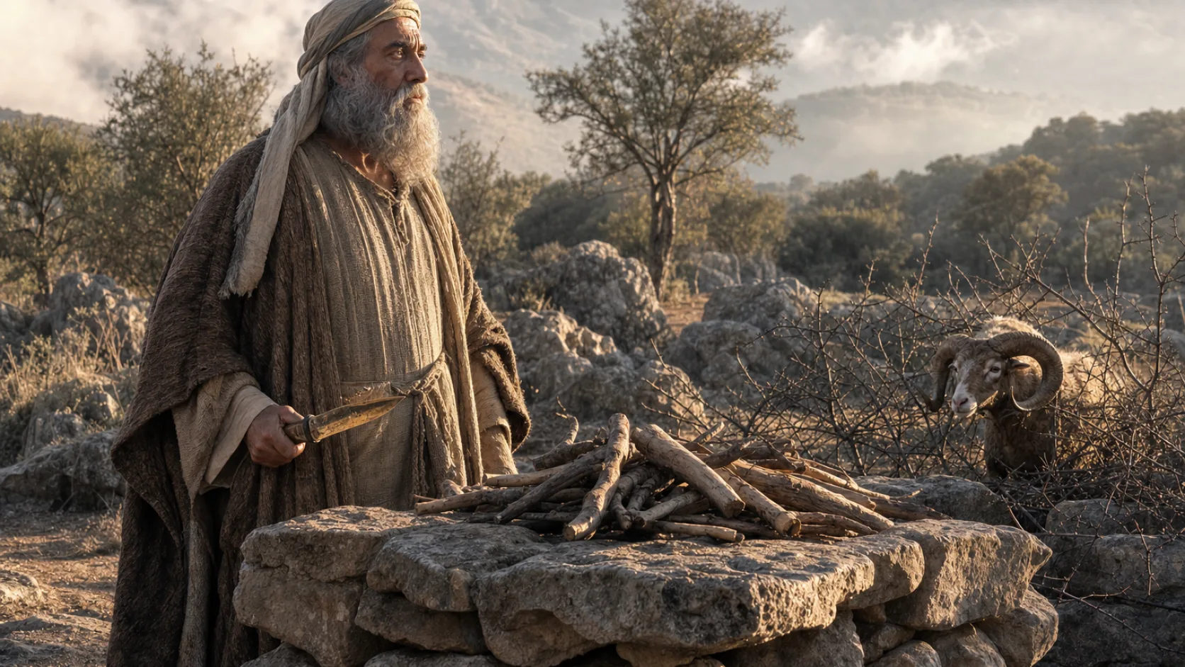 Sacrificial Knife in a detailed biblical historical scene