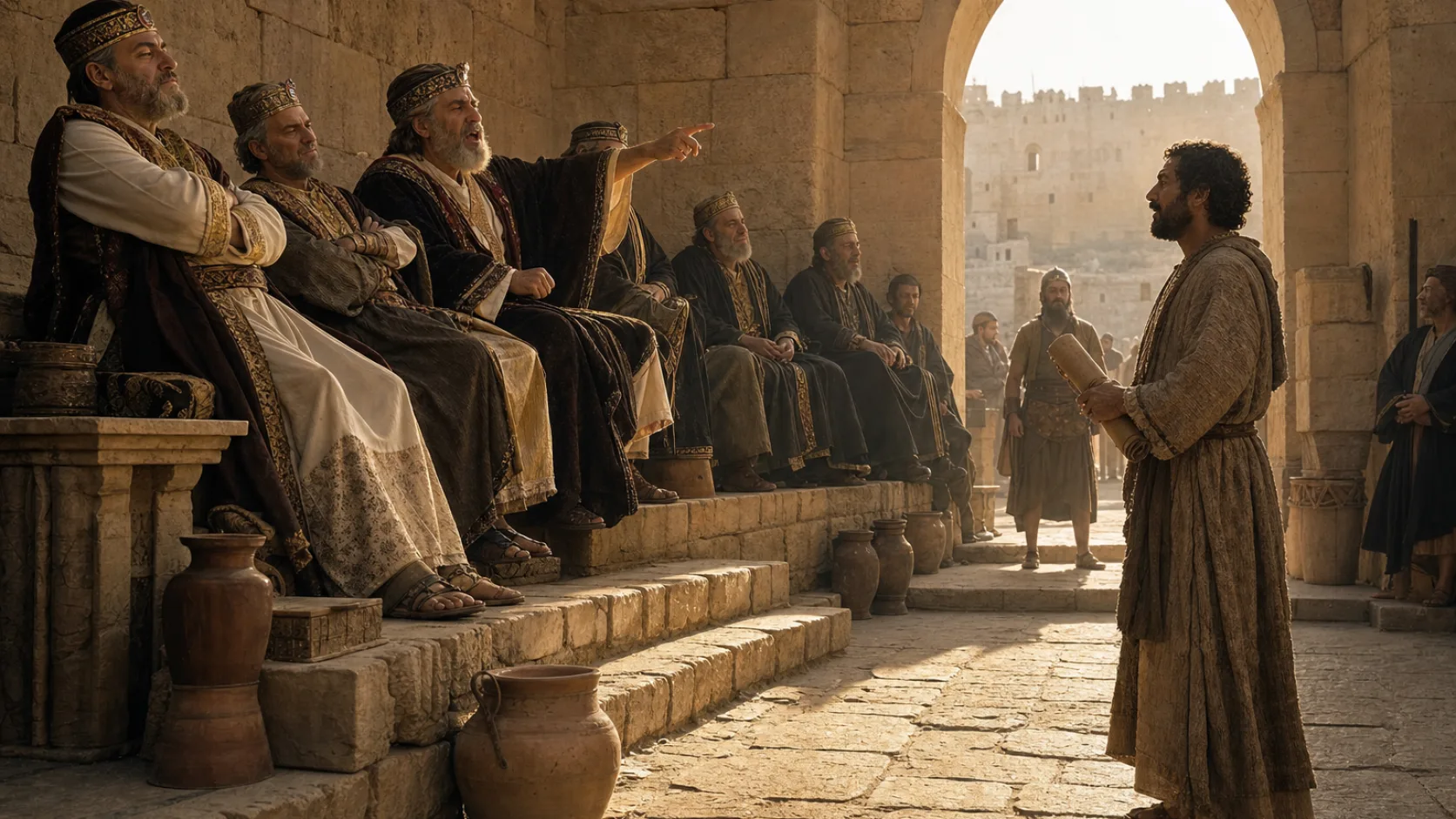 Scoffers in a biblical historical scene