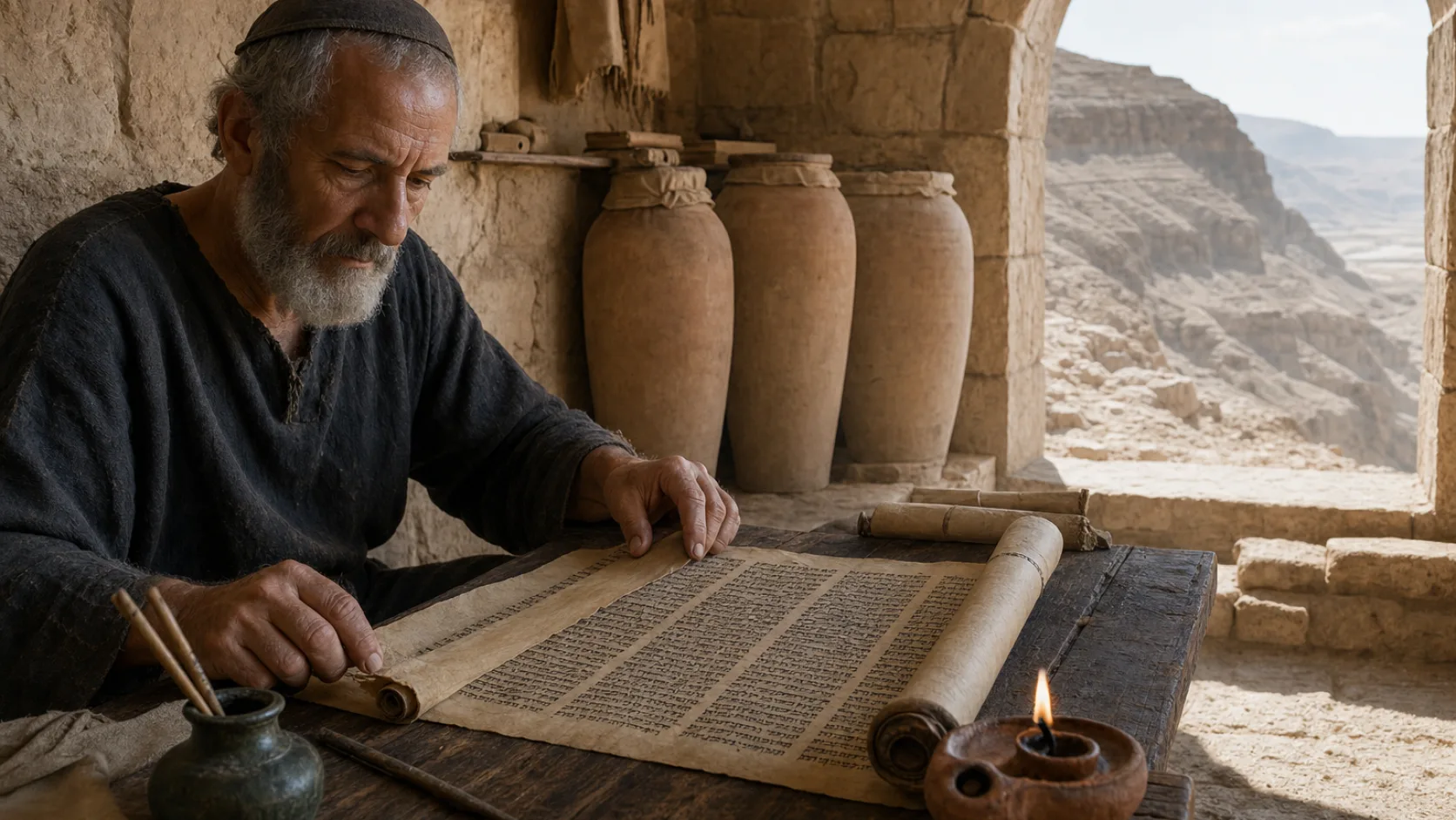 Scroll of Isaiah in a detailed biblical historical scene