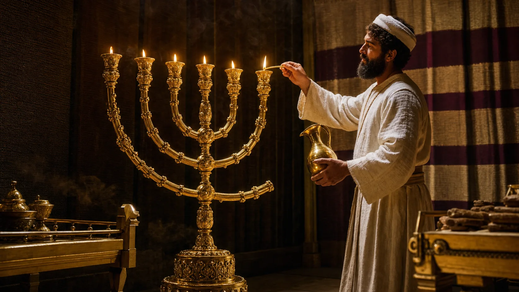 Seven-Branched Lampstand in a detailed biblical historical scene
