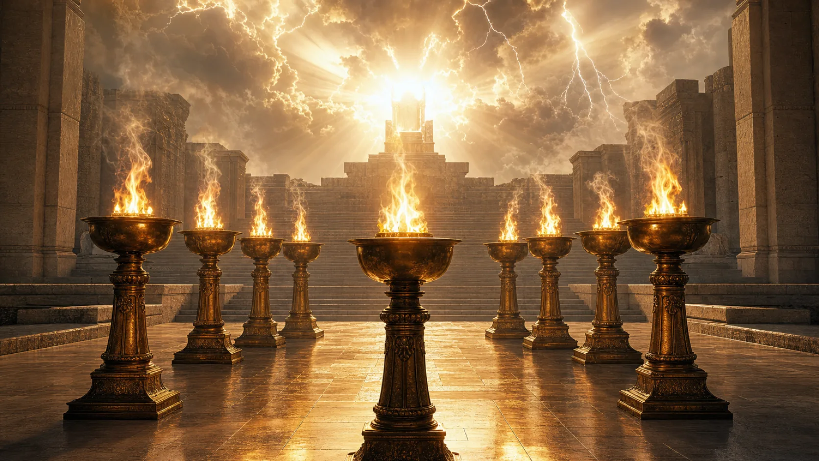 Seven Lamps before God’s Throne in a detailed biblical historical scene