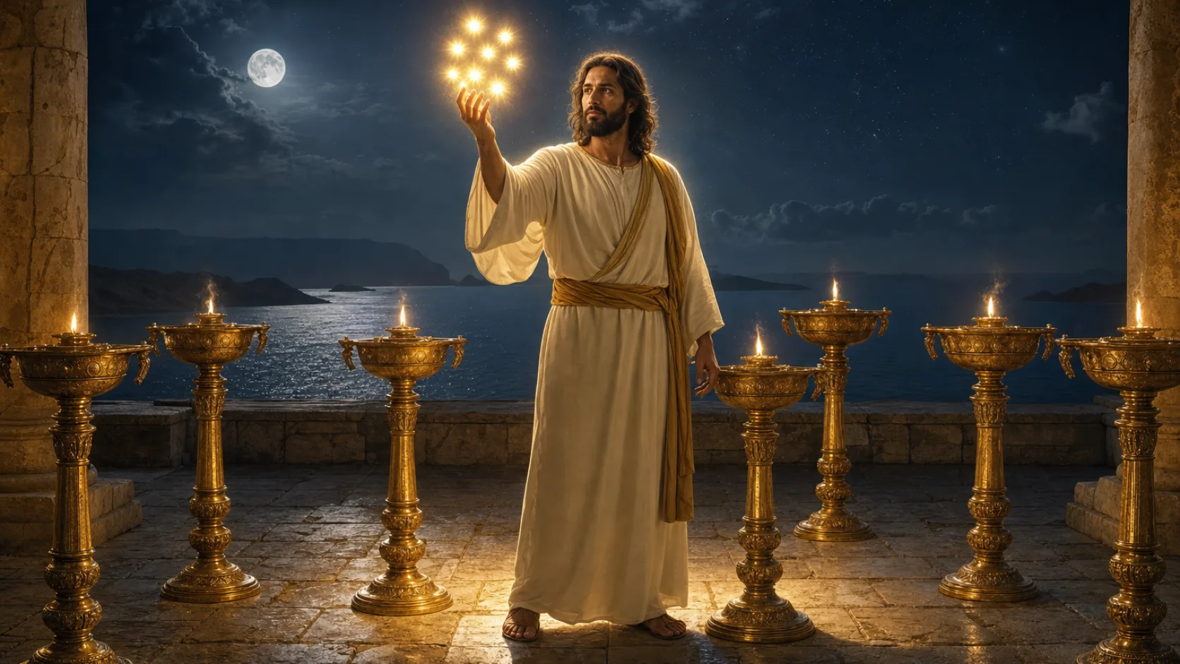 Seven Stars in a detailed biblical historical scene