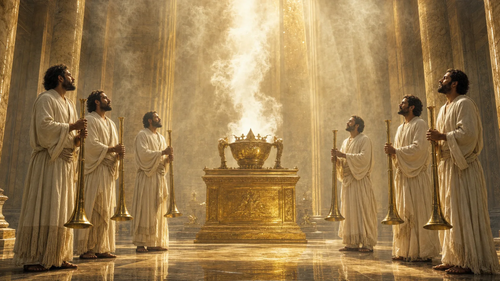 Seven Trumpets in a detailed biblical historical scene