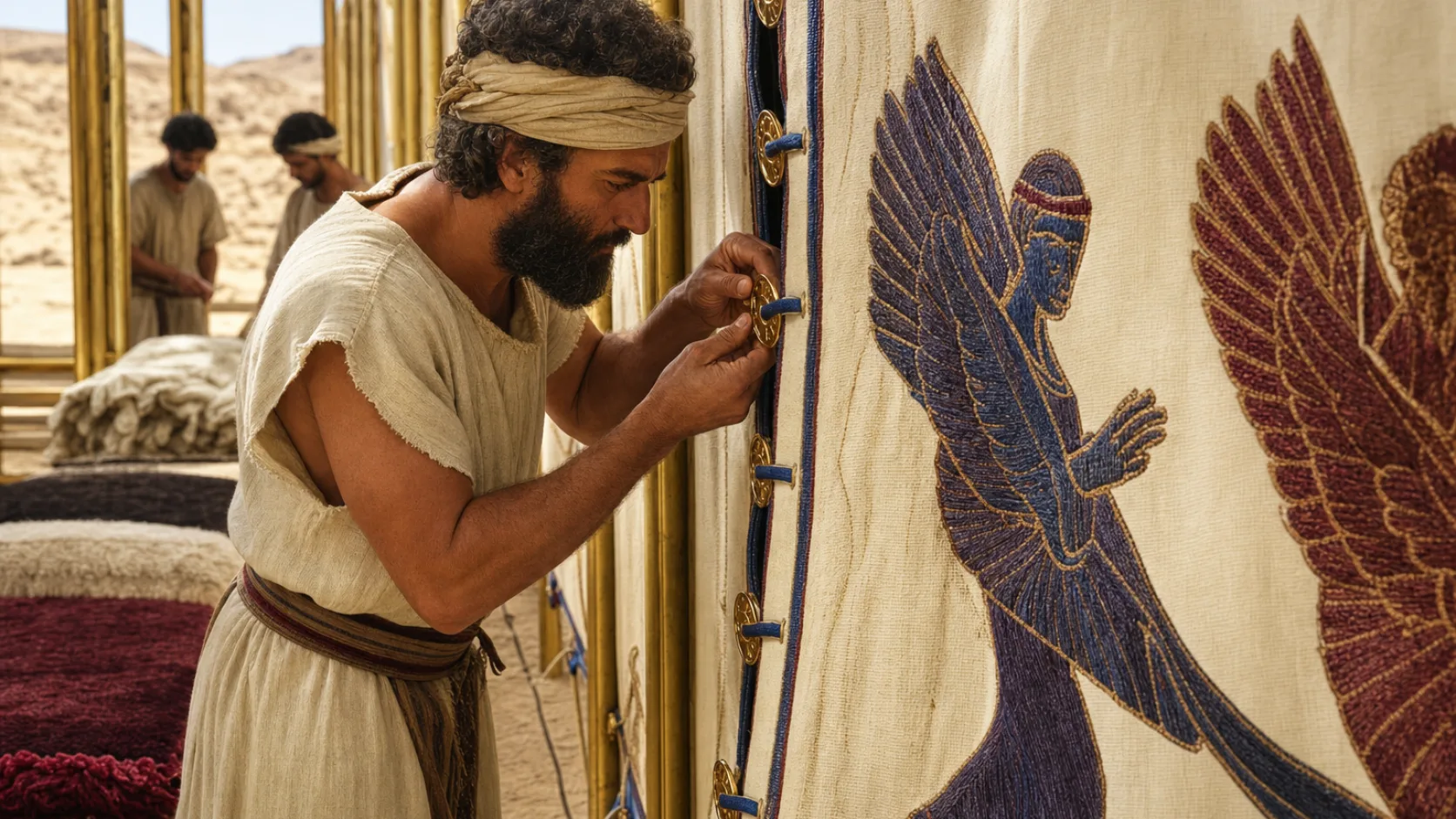 Tabernacle Curtains in a detailed biblical historical scene