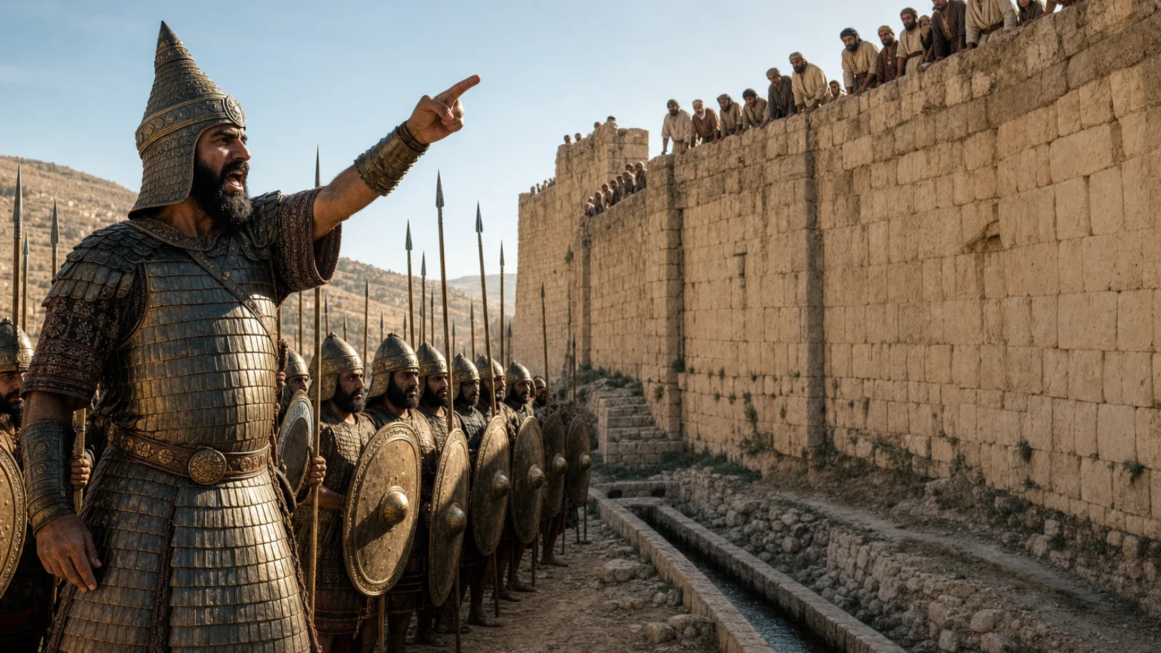 Biblical scene illustrating The Assyrian Commander Threatens Jerusalem