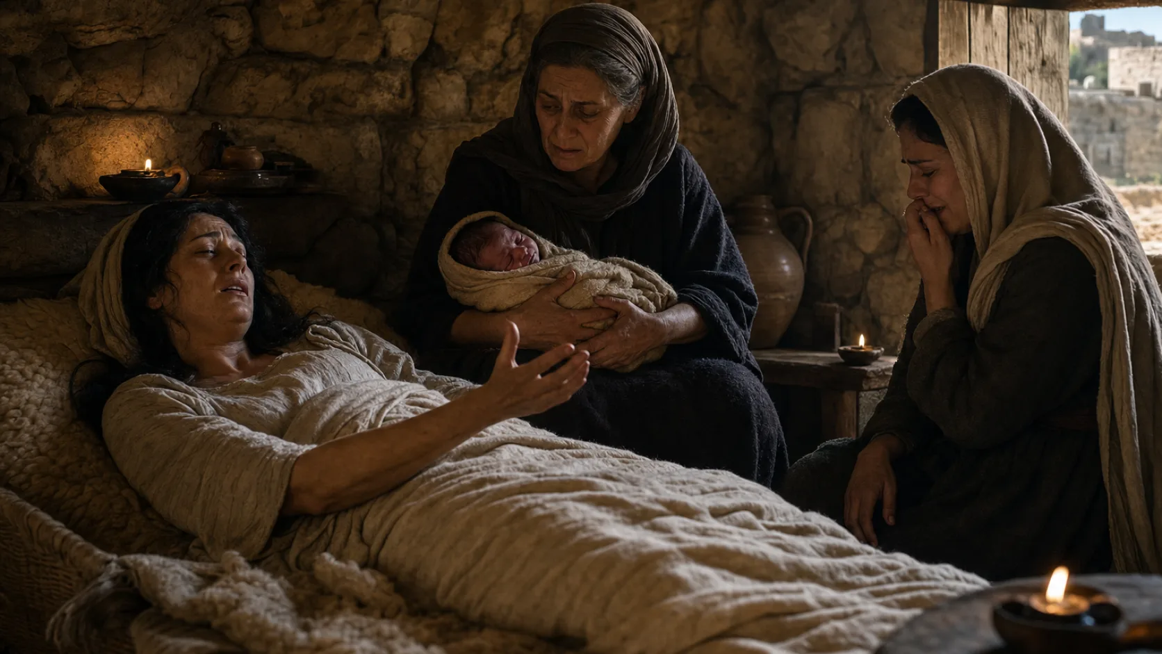 Biblical scene illustrating The Birth of Ichabod