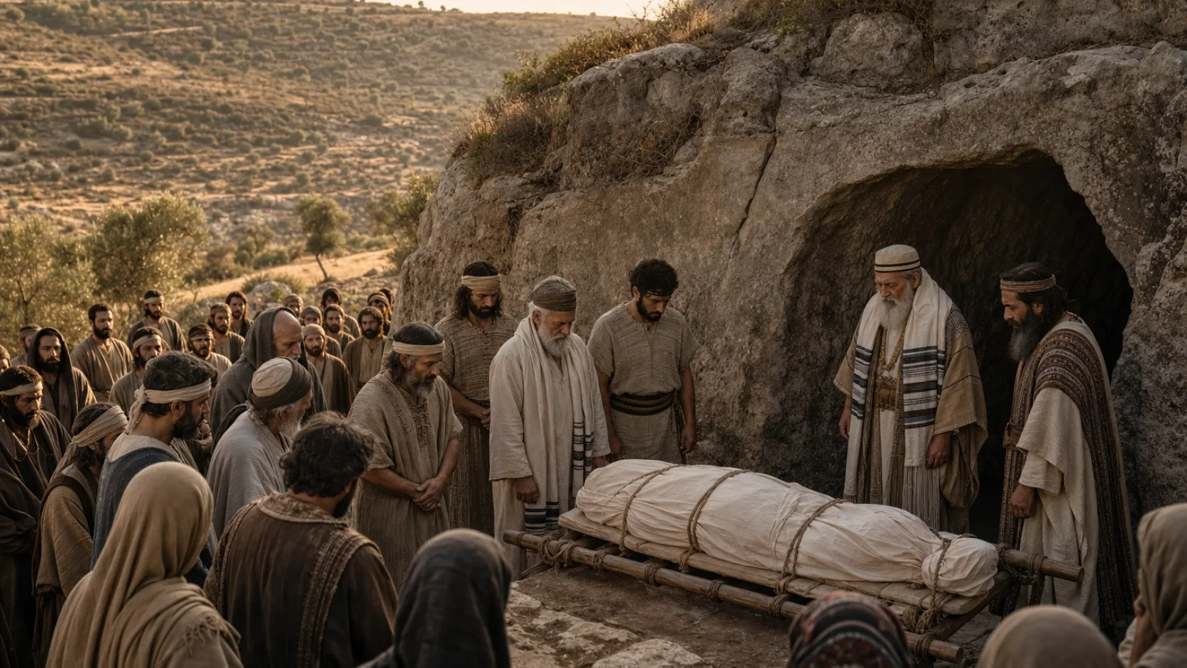 Biblical scene illustrating The Death and Burial of Joshua