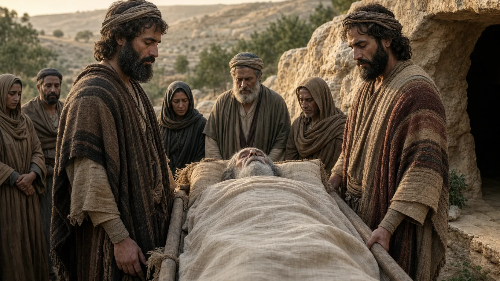 Biblical scene illustrating The Death of Isaac