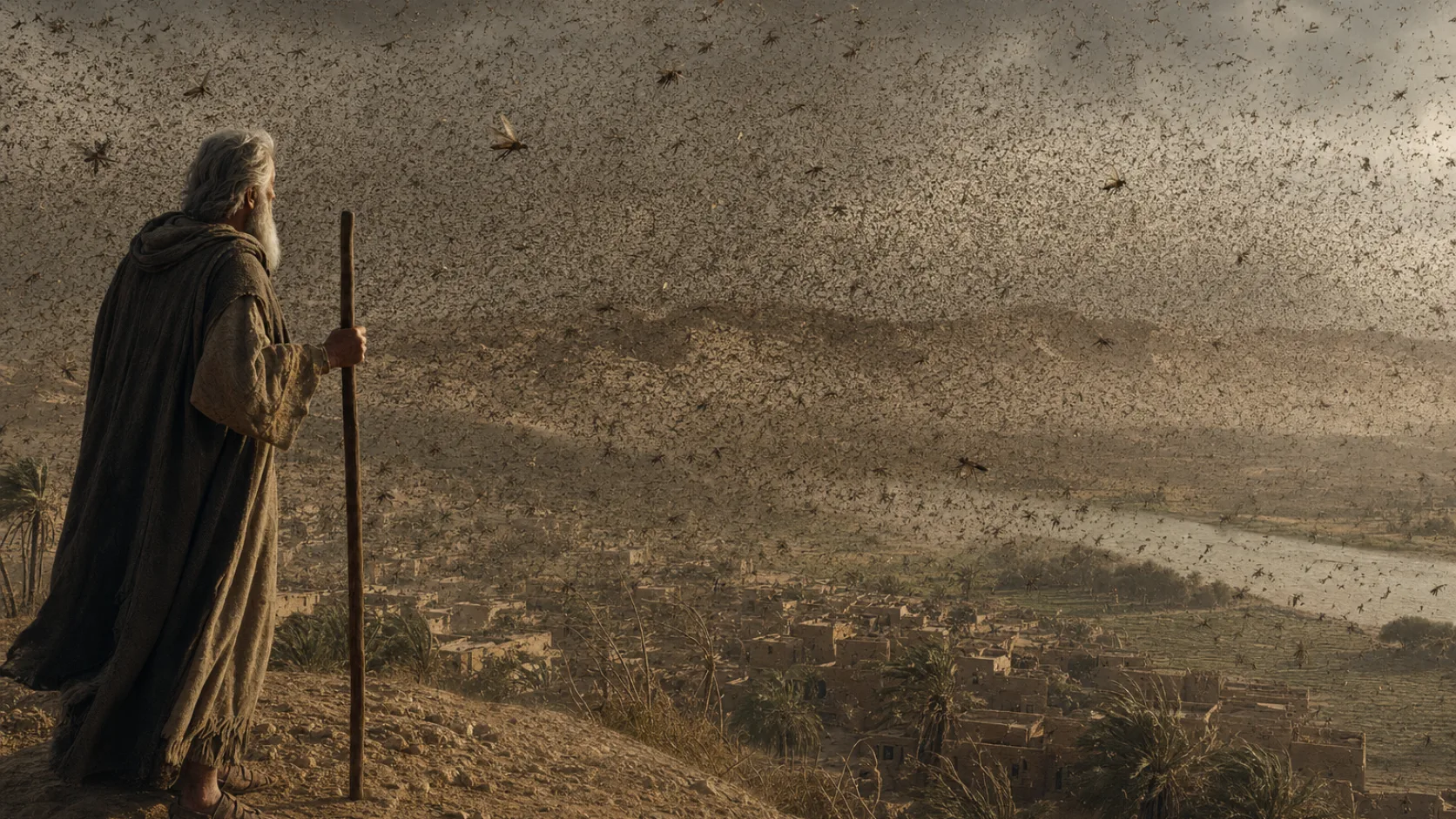Biblical scene illustrating The Eighth Plague: Locusts