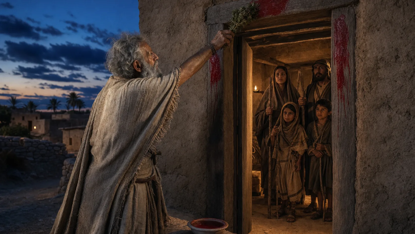 Biblical scene illustrating The First Passover