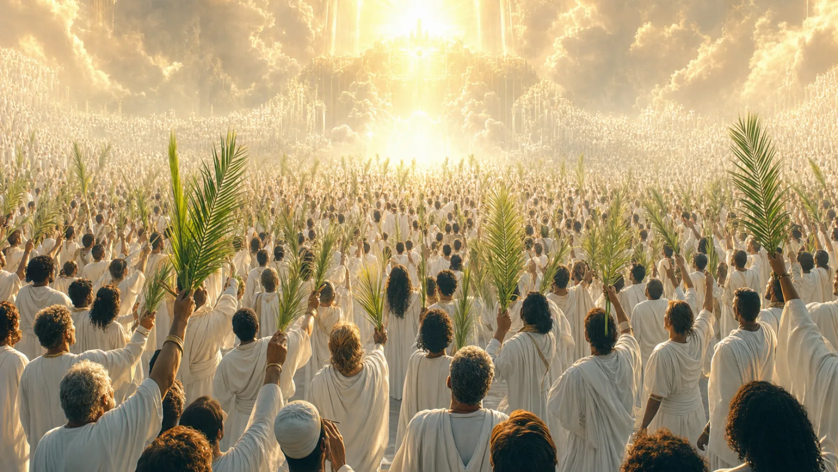 The Great Multitude Praises Salvation biblical prayer scene