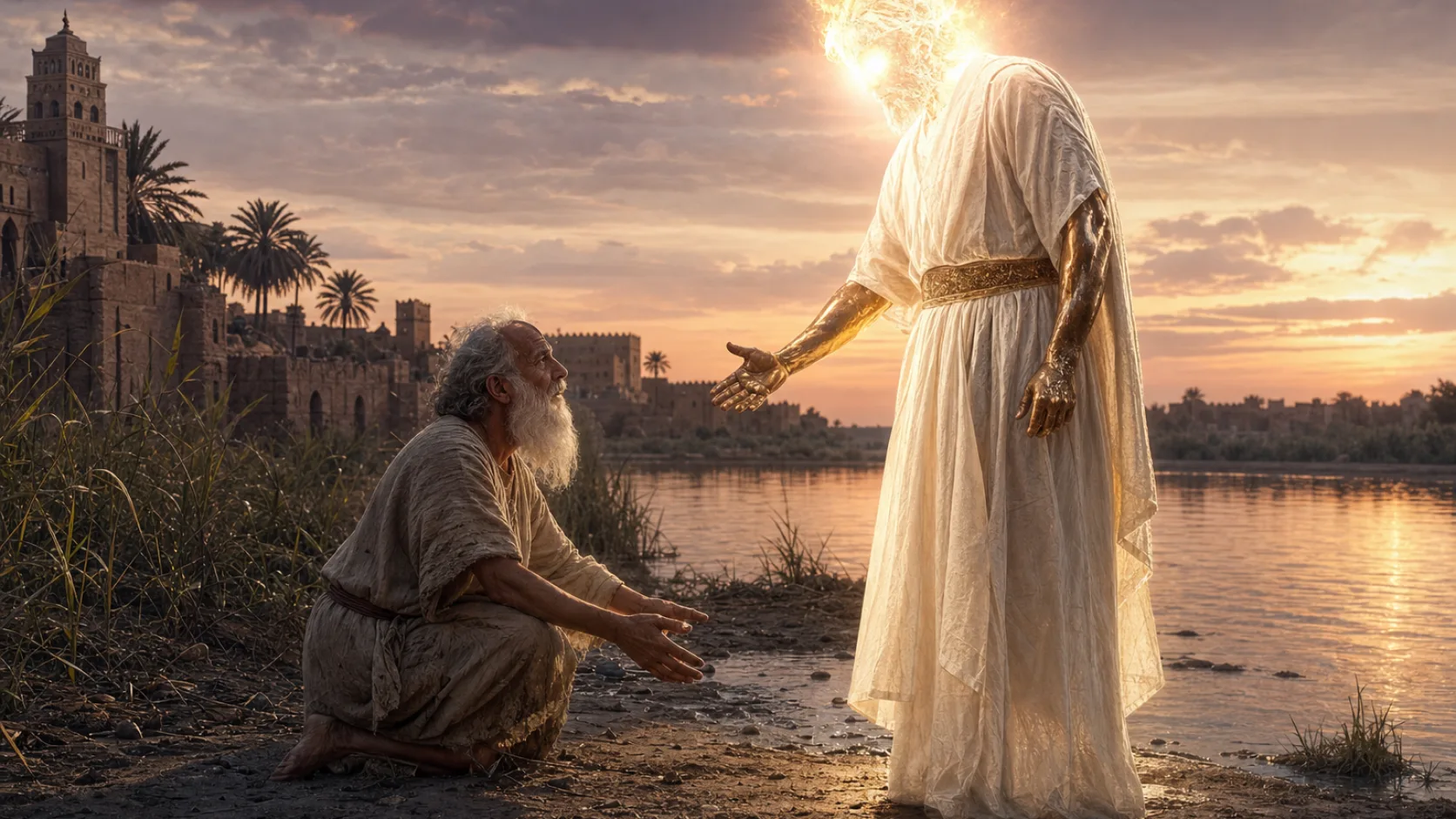 Biblical scene illustrating The Heavenly Messenger Tells Daniel of Spiritual Conflict with Persia