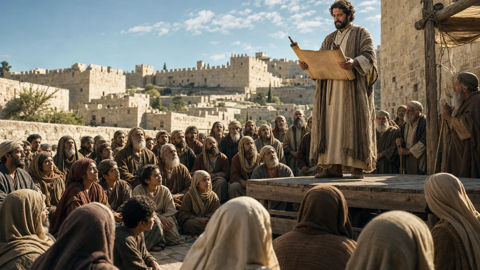 Biblical scene illustrating The Law Is Read and Foreigners Are Separated from Israel
