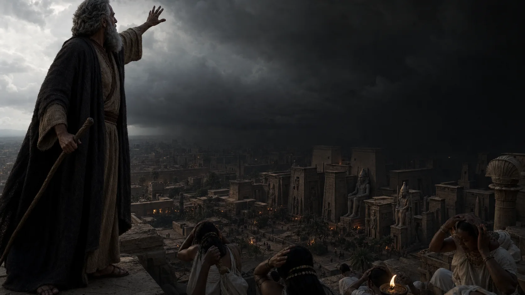 Biblical scene illustrating The Ninth Plague: Darkness