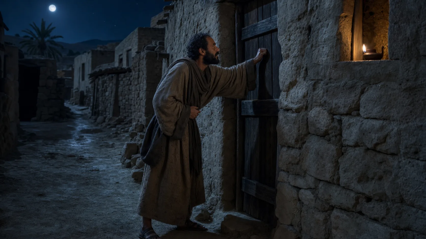 The Parable of the Friend at Midnight biblical scene