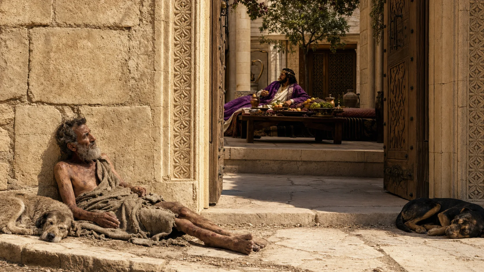 The Parable of the Rich Man and Lazarus biblical scene
