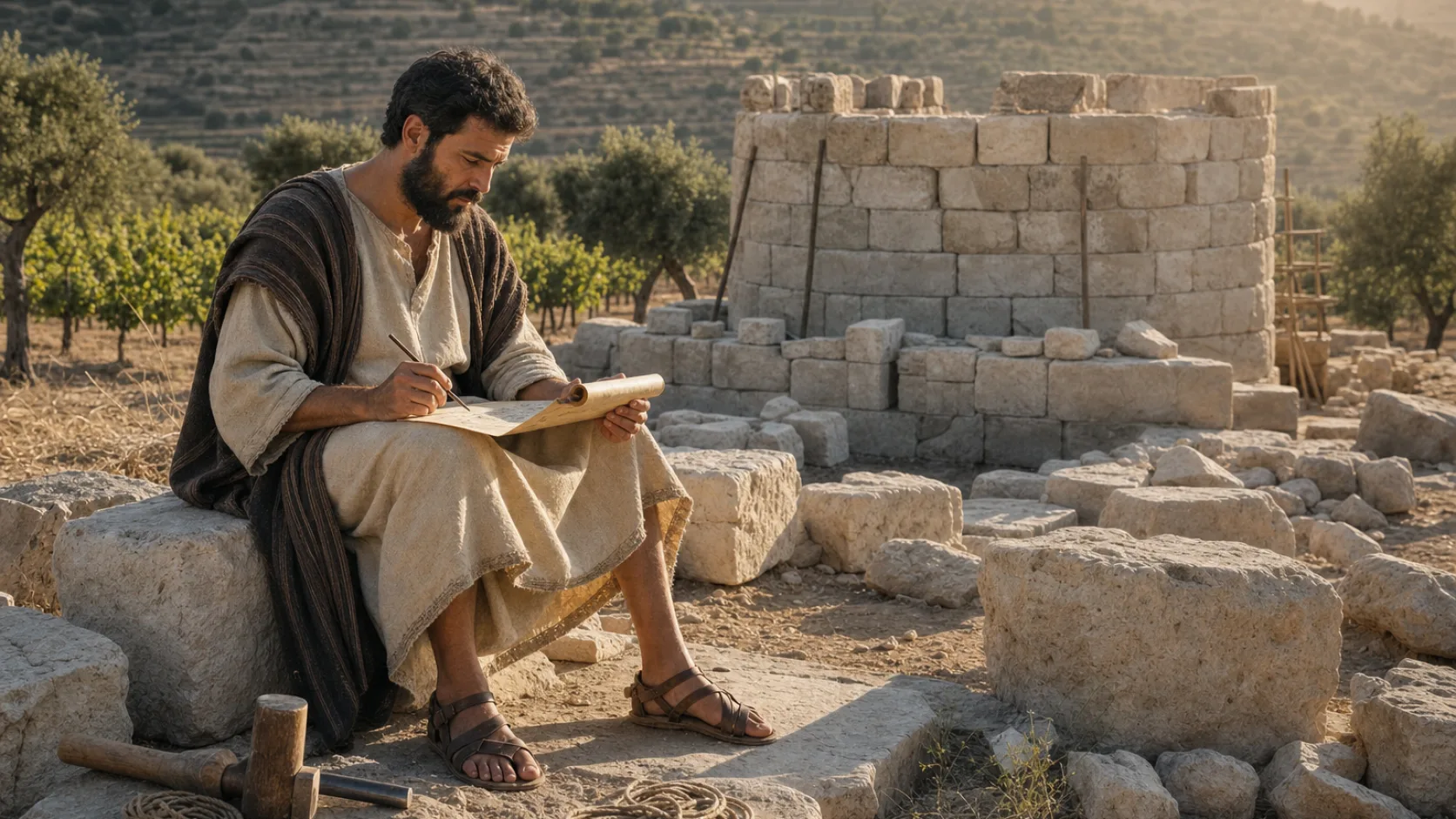 The Parable of the Tower Builder biblical scene