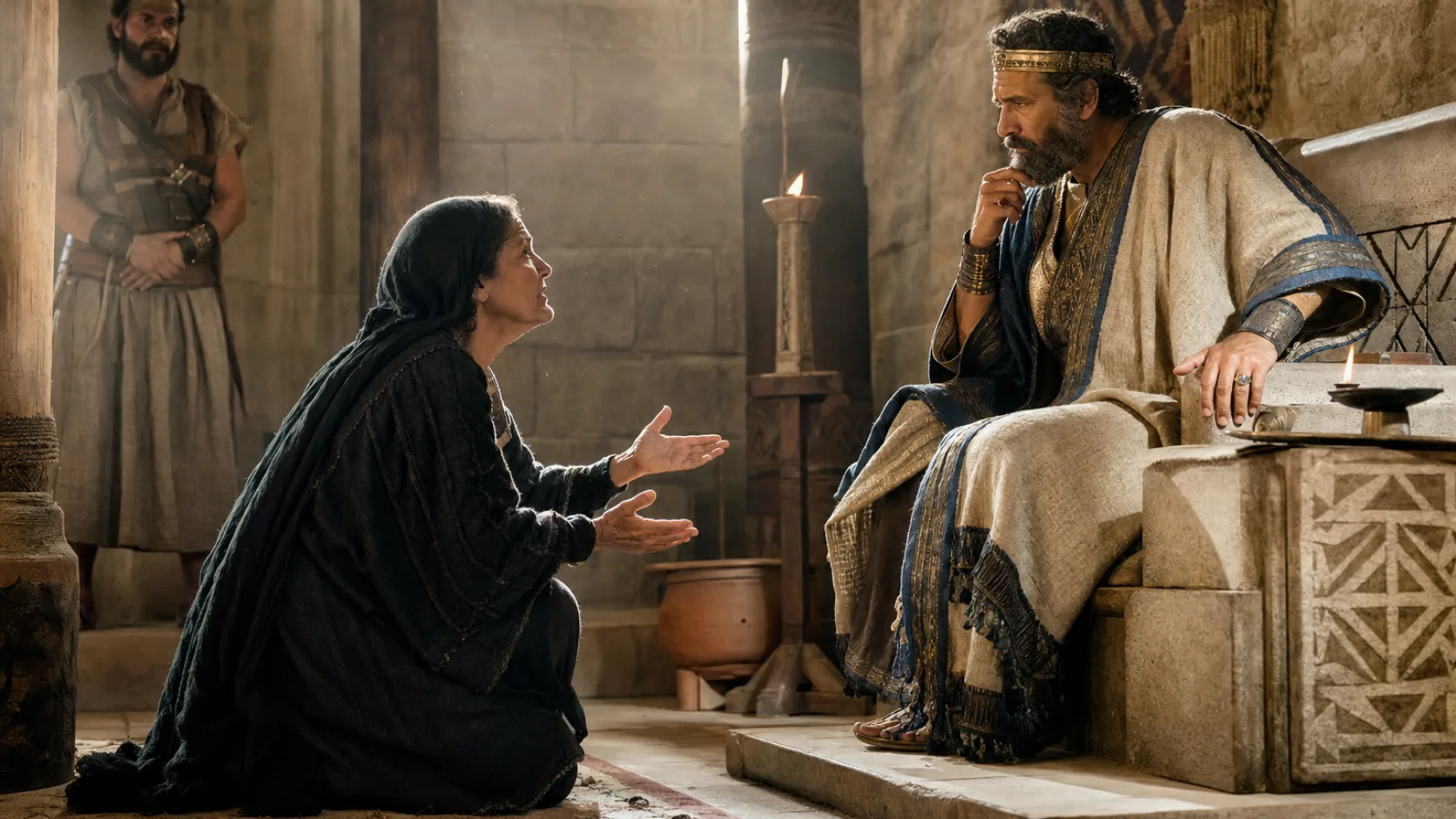 The wise woman of Tekoa speaking before King David