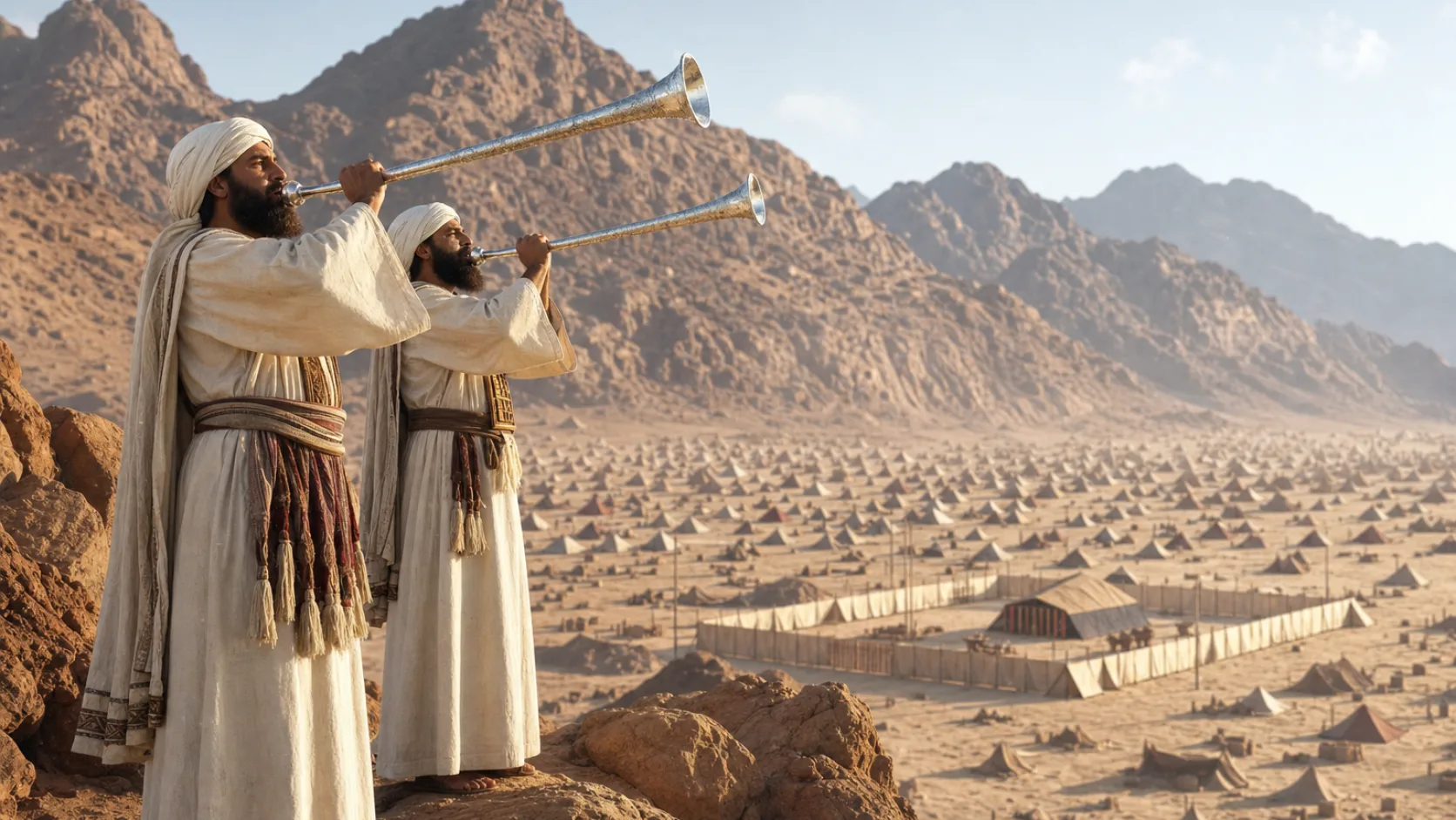 Trumpets of Silver in a detailed biblical historical scene